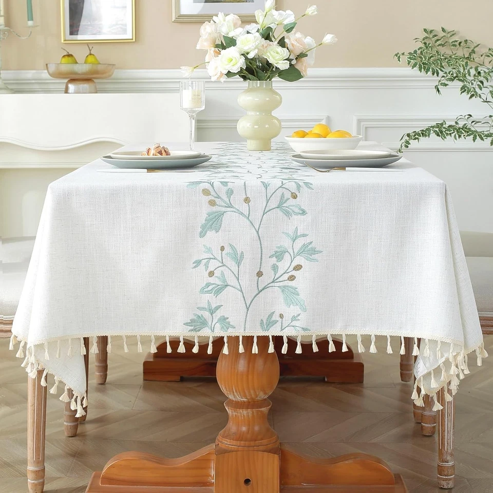 Pleated Corner Cotton Linen Tablecloth, 55x120" - Image 3 of 4