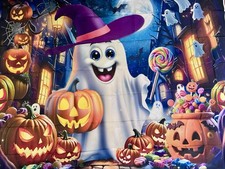 Halloween Party Backdrop Friendly Ghost Jack-O-Lanterns Candy - 8 ft X 6 ft