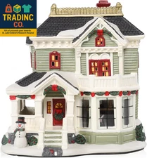 Ceramic Christmas Village Houses, 6.9 Inch LED Warm Lights Grandma'S Lit House, 