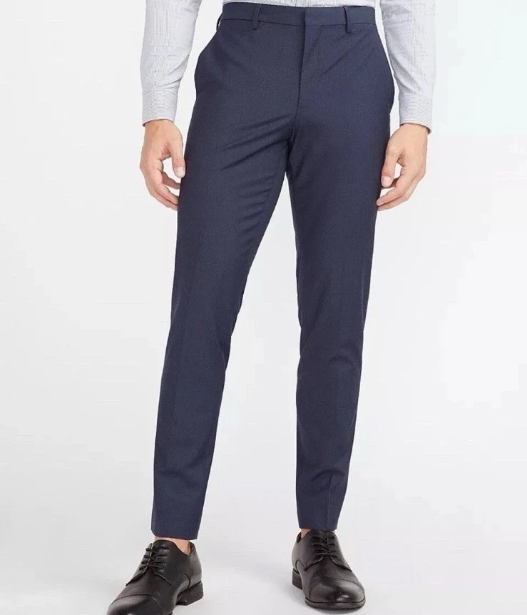 Traje de Hombre Express 40R Extra Slim Azul Marino Tech Mezcla de Lana Blazer y Pantalones 32x29 NUEVO Foto 3 de 4