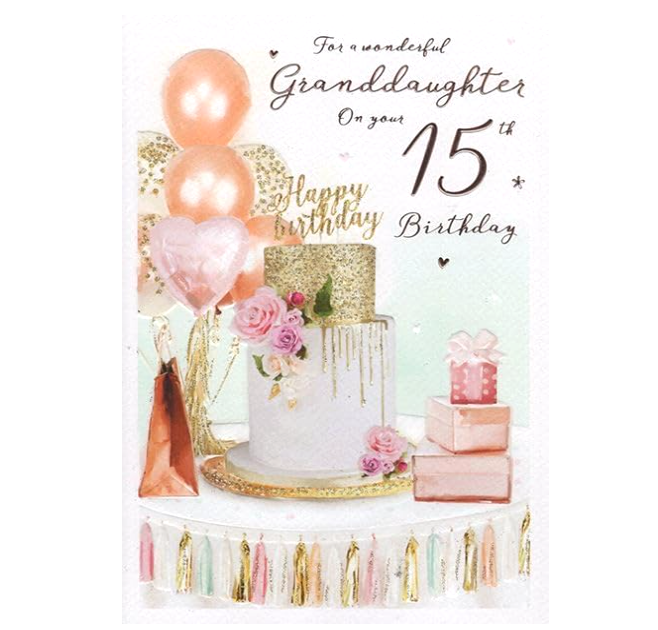 Birthday Card GRANDDAUGHTER 15th 15. *Nine Inch Foiled Card, Paper Pages Inside*