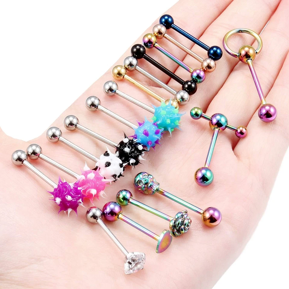 18 Piezas Anillos de Lengua 14G Acero Quirúrgico Silicona Suave Pezón Barra de Barra Recta Foto 3 de 3