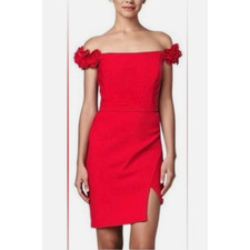 Aqua Formal Red Off the Shoulder Dress Floral Detail Cocktail Party Size 6