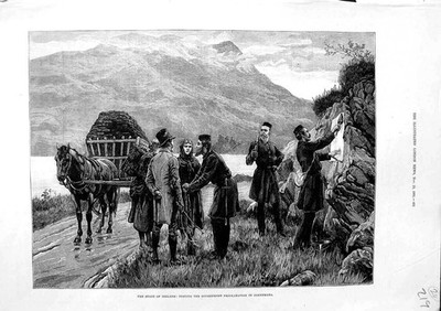 Alter antiker Druck 1881 Irland Posting Regierungsproklamation Connemara 19.