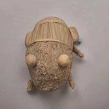 Corn Husk Primitive Frog  Carved Wood Eyes Legs Folk Art 