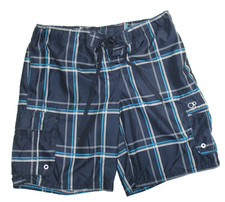 OP Swim Shorts Trunks Blue Plaid Lace Tie Large 36-38 Ocean Pacific