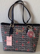 Juicy Couture I Heart Juicy Tote Bag Black With Red Hearts All Over Logo NEW