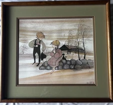 P. Buckley Moss Signed Numbered 721/1000 Wood Framed Print Called “First Love”
