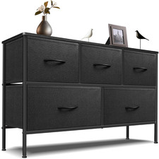 Curved Black Dresser for Bedroom with 5 Drawers Storage Drawers Organizer Unit