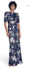 Jessica Howard Scuba Floral Jewel Neck Ruched Slit Long Gown 10P JH5P7253
