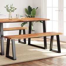 Bench Natural Wood and Black Solid Acacia Wood, Powder-Coated Steel