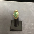 Vintage Navajo Sterling Silver & Green Turquoise Squash Blossom Ring Size 4 1/2