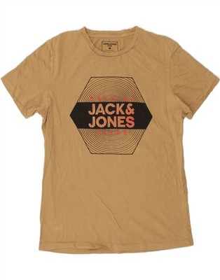 JACK & JONES Mens Graphic T-Shirt Top Medium Beige Cotton AI06