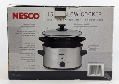Nesco 1.5 Qt Slow Cooker Oval Silver Analog SC-150-47 for Dips & Appetizers NEW