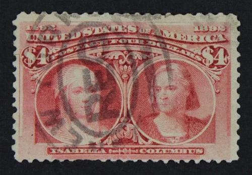CKStamps: US Stamps Collection Scott#244 $4 Columbian Used Small Thin