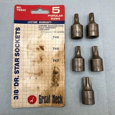 Great Neck Tools 5 Pc Torx Set 3/8” Drive T40-T60