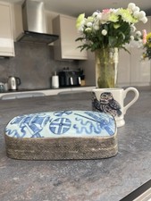 Vintage Large Hand Painted Blue & White Porcelain Metal Box - Chinese /Japanese