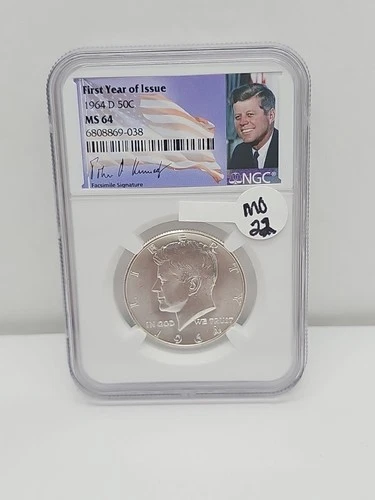 1964 D NGC MS64 Kennedy First Year of Issue JFK Coin Signature Label 50C MO-22