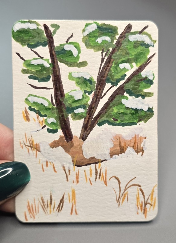 ACEO Original Painting, "Snow", Snowy Pine Forest, 2 of 6, by Briana Mullins