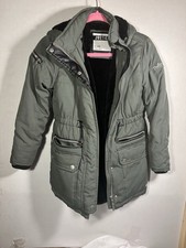 Girls Justice Fur Lined Parka Size 10 Olive Green Coat Faux Fur Hood Pockets