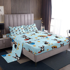 Feelyou Queen Size French Bulldog Bed Sheets Set - Cartoon Dog Sheets Deep