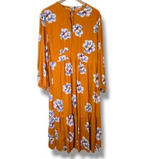 Old Navy Dress womens XXL Yellow w/ blue flower midi long-sleeve