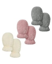 Baby Mittens Winter Infant Gloves 0-12 Months 3 Pairs White  Pink  Light Gray