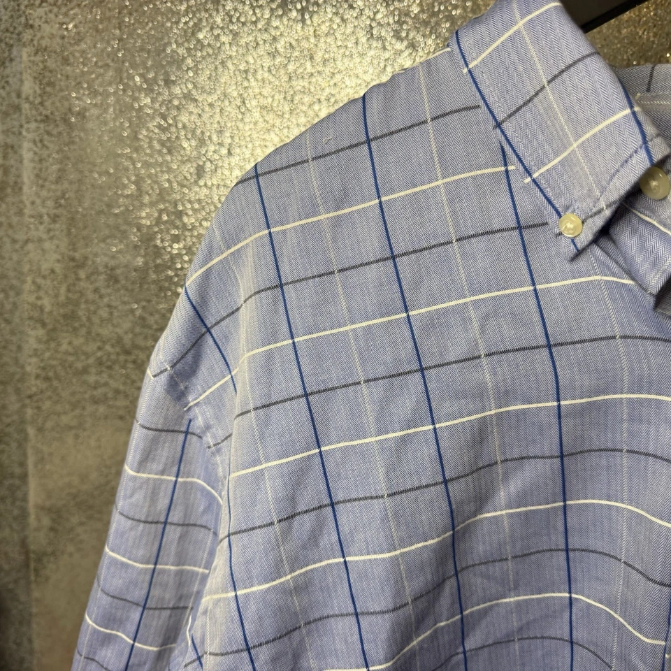 Camisa Chaps Easy Care Para Hombre Talla XXL Azul Blanco Cuadros Manga Larga Con Botones Foto 4 de 4