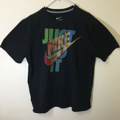 Nike Just Do It Rainbow Adult T Shirt Size XL Black Short Sleeve