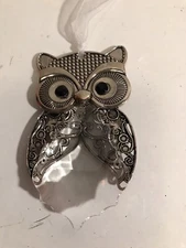 K&K Interiors Silver and Crystal Owl Hanging Ornament/Suncatcher