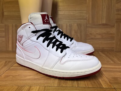 RARE  Sz 12 - Nike Air Jordan 1 Retro Mid White Gym Red 554724-103 Men's Shoes
