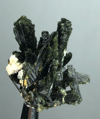 Natural Aesthetic Dark Green Epidote Spray Cluster With Snow White Albite Matrix