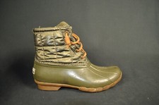 Sperry Top-Sider Saltwater Shiny Womens Sz 6 M Duck Boots Quilted Olive STS80753