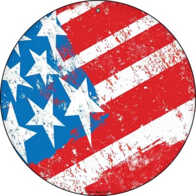 Painted American Flag Round Circular Metal Sign 12'' Home Garage Wall Decor