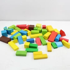 Colorful Wooden Building Blocks Mixed Shapes Kids Toys Lot of 45 pieces 2+ Lbs