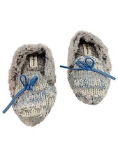 Toddler Girls Gray & Blue Shimmer Moccasin Style Slipper Faux Fur Loafers 11-12