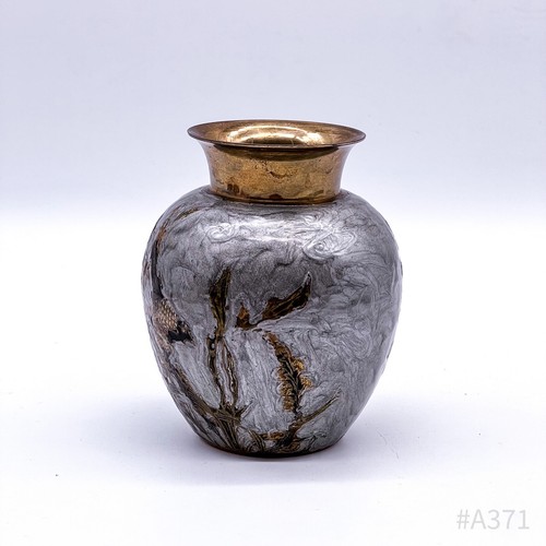 Vintage Brass Vase Enameled With Vogel-Motiv, Hand Painted 12,5cm Height - Picture 5 of 10
