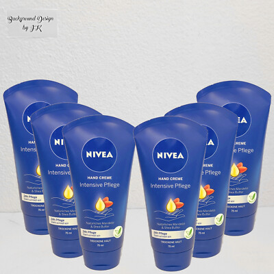 6X 75Ml Nivea Intensive Care Hand Cream Natural Almond Oil & Shea Butter 24H