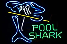 Pool Shark Billiards Game 20"x16" Neon Light Sign Lamp Wall Decor Bar Beer Club