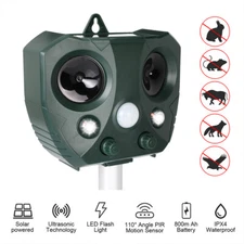 Solar Ultrasonic Animal Repellent Dog Cat Skunk Deer Raccoon IR sensor Repeller