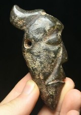 8.5" Rare China Hongshan Culture Old Jade Carving People Face Amulet Pendant