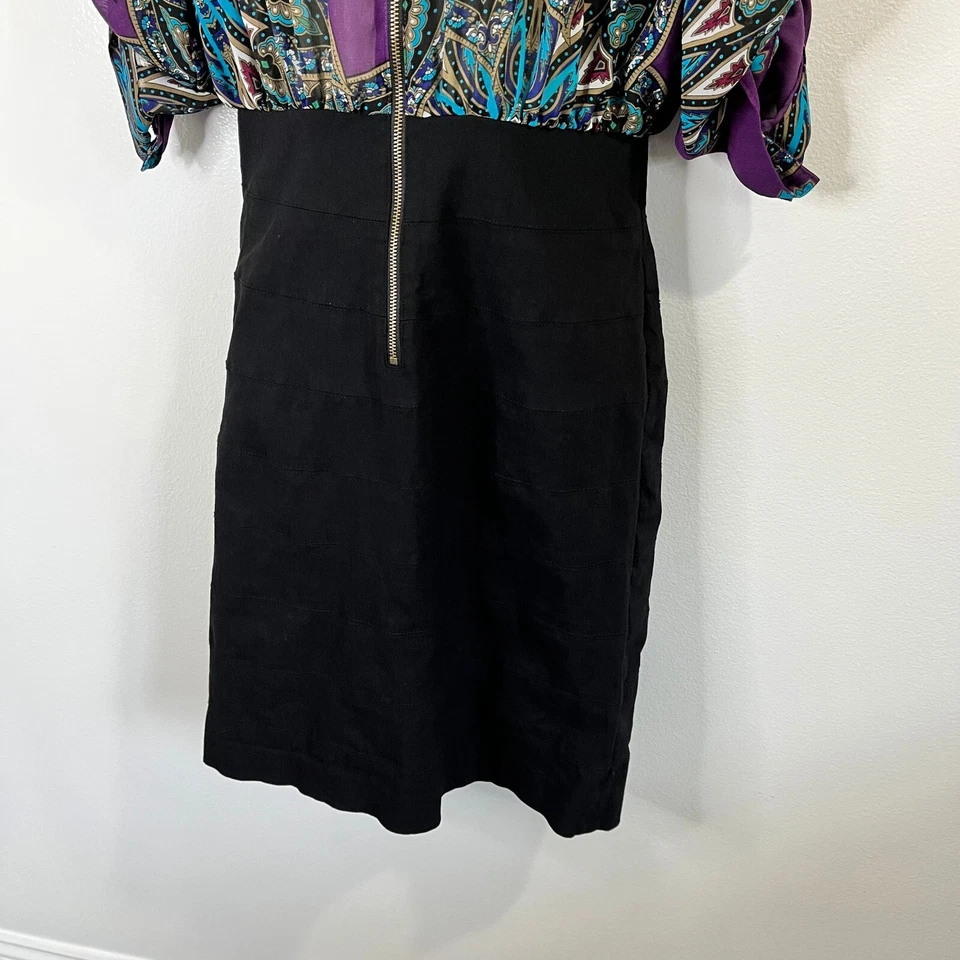 Nicole Miller Shirt Dress Size 8 / Medium Bandage Zipper Purple Blue Black - Image 3 of 4
