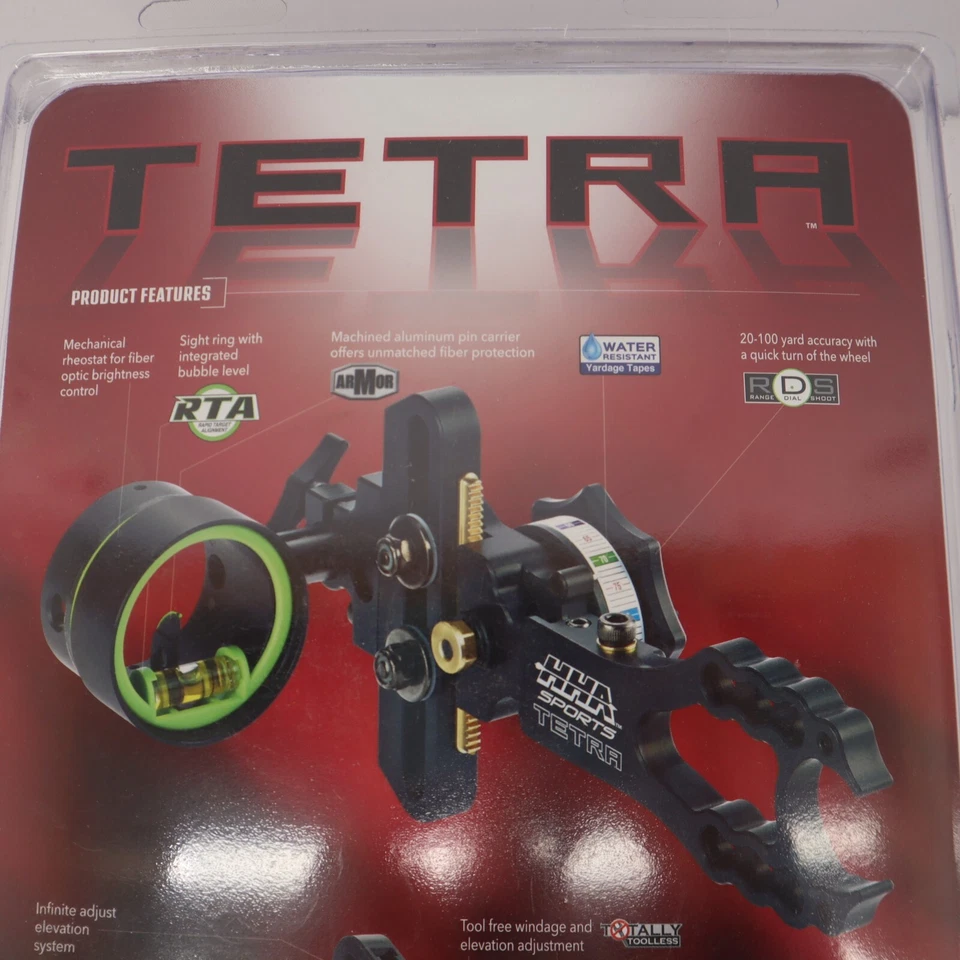 New HHA Sports Tetra 4 Pin Archery Bow Sight Left Hand TTR-4519 LH Hunting Scope - Image 4 of 4