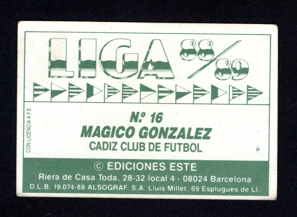 JORGE MAGICO GONZALEZ CADIZ CF 1988-89 STICKER ESTE PANINI LIGA 88