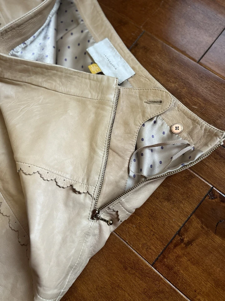Minifalda festoneada ANTHROPOLOGIE LEIFSDOTTIR de cuero tostado castaño cremoso talla 6 Foto 3 de 4