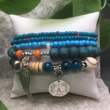 5 PC Handmade Bohemian Beaded Stackable Stretch Bracelet Set New Free Ship 8912