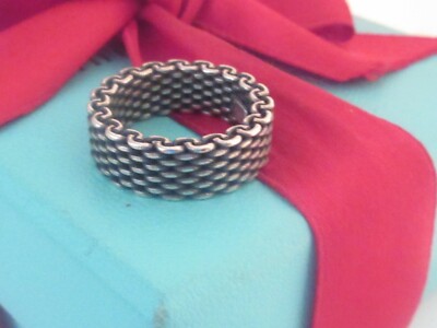 Tiffany & Co Silver Oxidized Mesh Ring Band Size 6