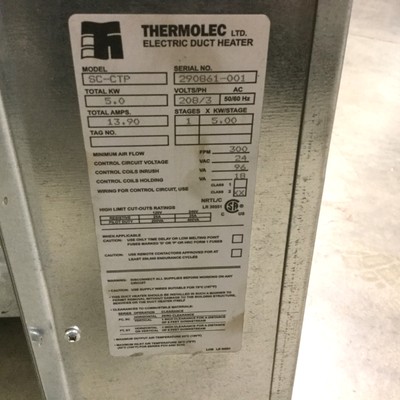 Thermolec SC-CTP HVAC Electric Duct Forced Air Heater 5KW, 13.9A, 208VAC  3-Phase | eBay