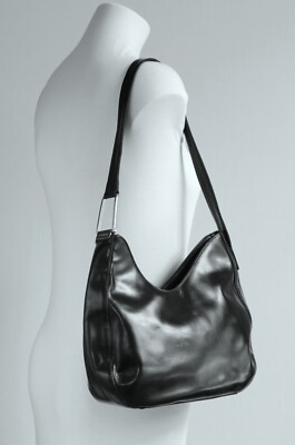 Vintage 90s Russell Bromley BLACK LEATHER HOBO TOTE