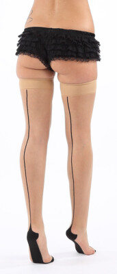SEXY STRÜMPFE HAUT/SCHWARZ KUBANISCHER ABSATZ MIT RÜCKENNAHT passt GRÖSSEN 8-14 KOSTENLOSER VERSAND